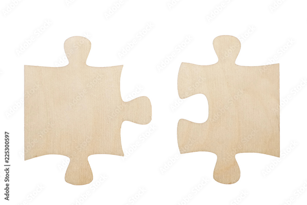 Fototapeta premium two wooden puzzles isolated on white background