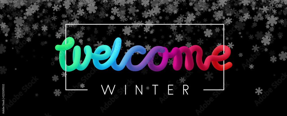 Black welcome winter banner with beautiful snowflakes.