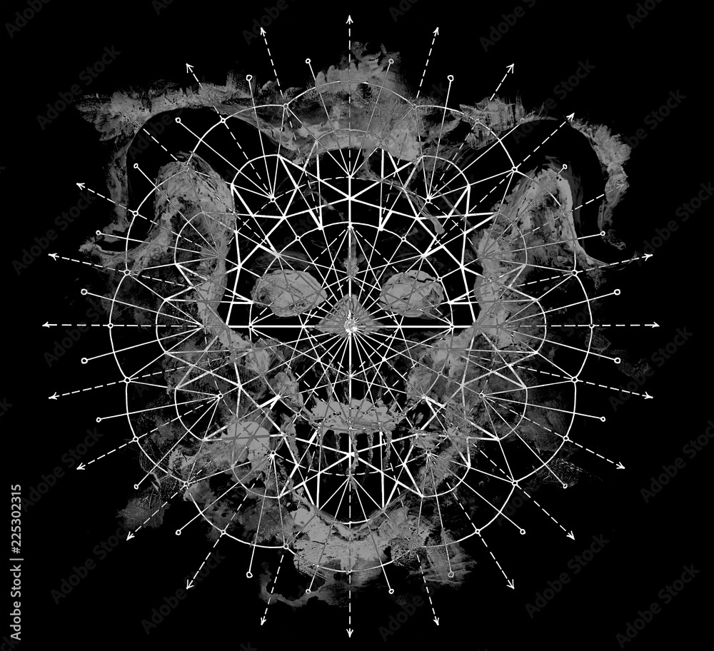 Gray devil silhouette with geometric pattern on black. Death symbol ...