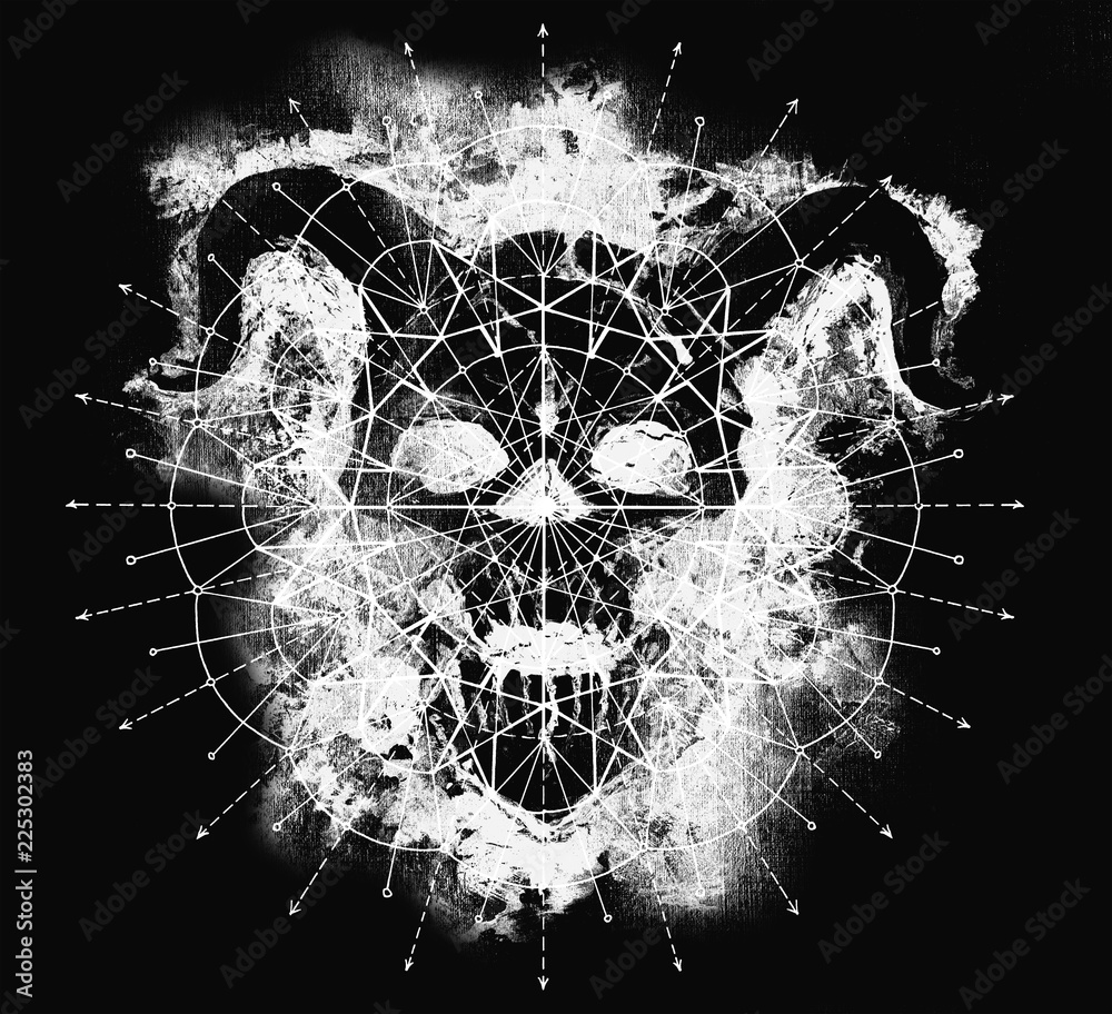 Black and white devil silhouette with geometric pattern. Death symbol