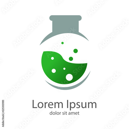 Logotipo probeta circular espacio negativo con liquido verde