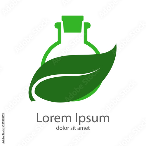 Logotipo probeta circular verde con hoja verde