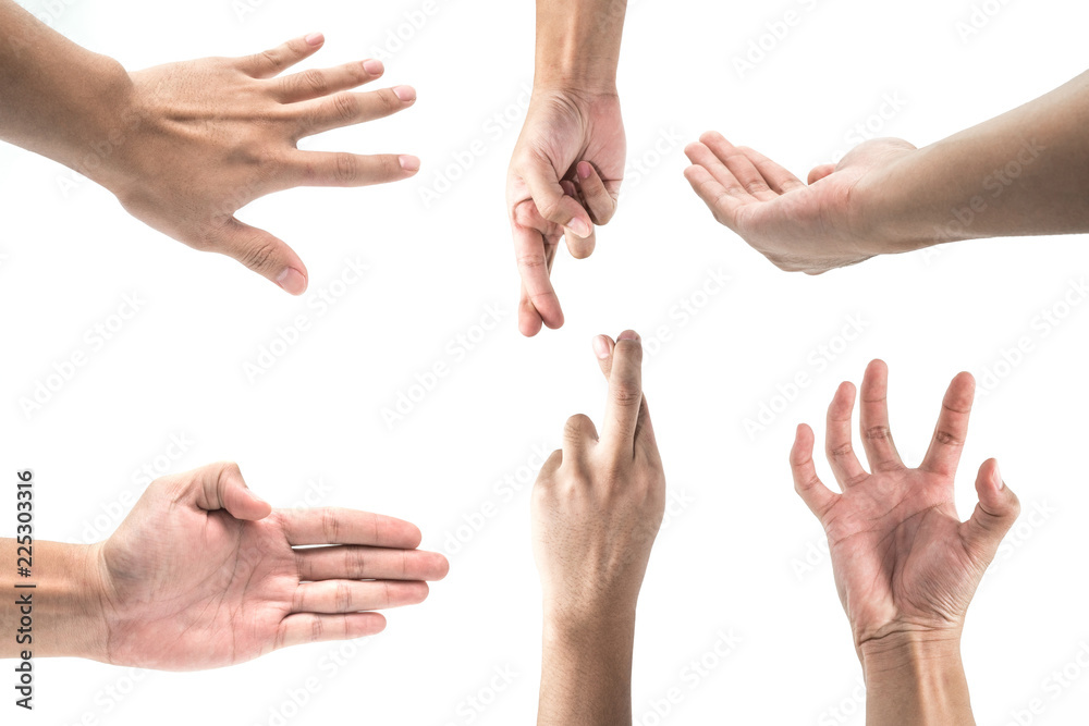 Multiple Male Hand Gestures  isolated over white background