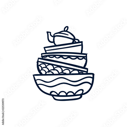 cup and stack of bowls doodle