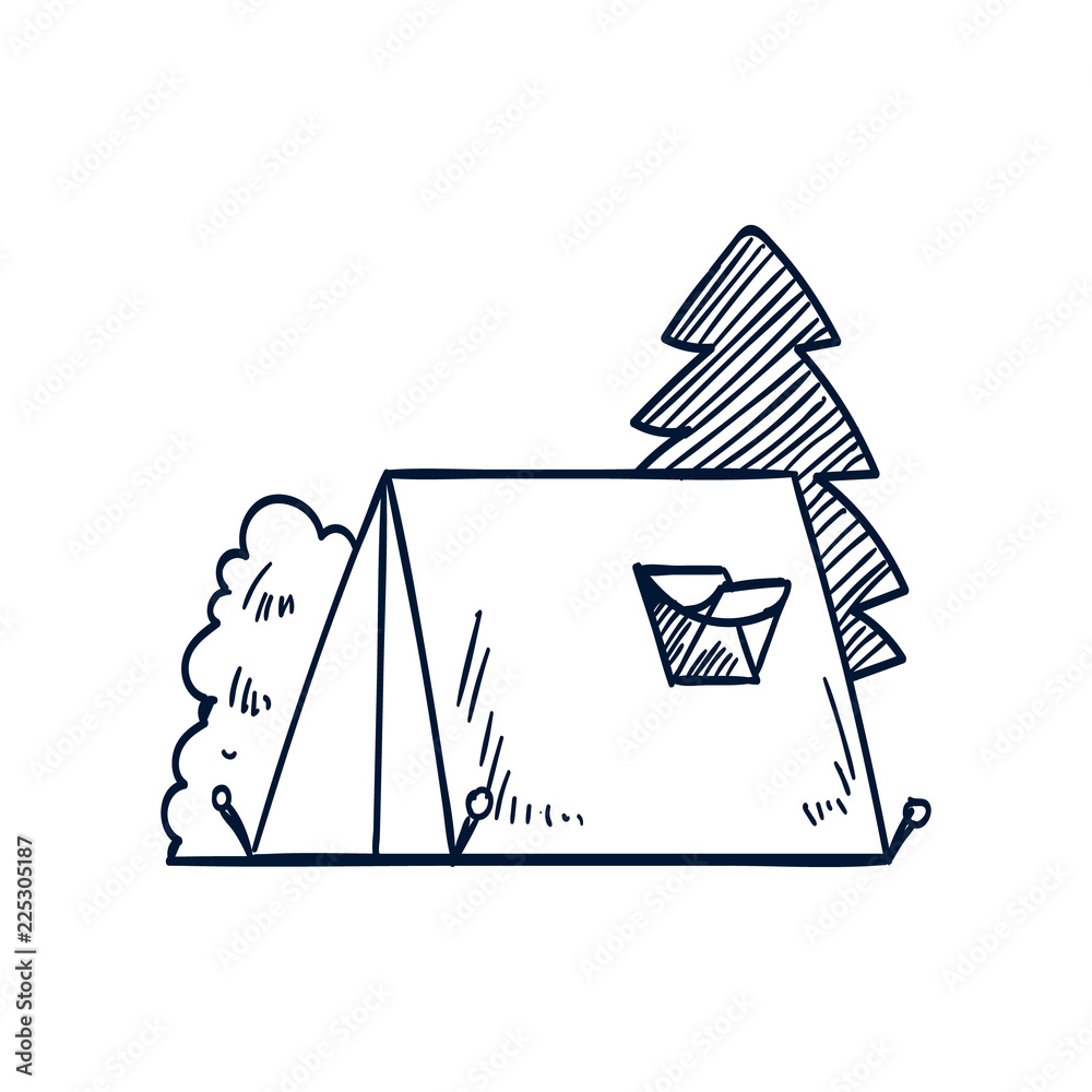 camping tent doodle art vector de Stock | Adobe Stock