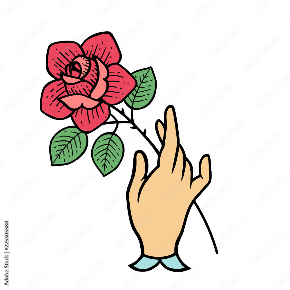 Hand of a Woman with a Tattoo Holding a Rose Slender Legs of a Girl in  Jeans on a Dark Background with Space for Text Stock Photo  Image of  background fresh