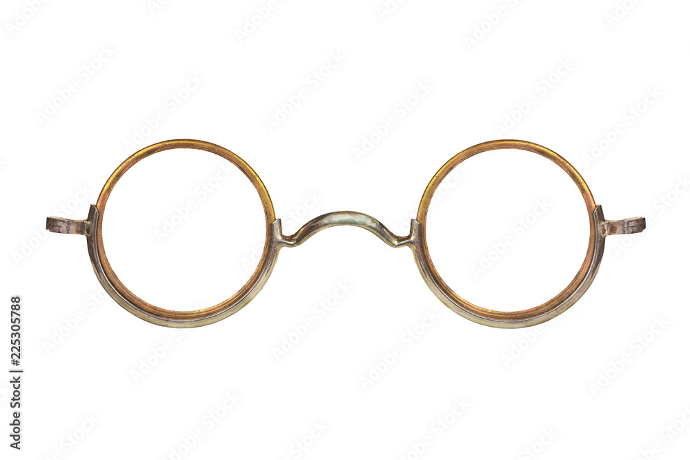 Vintage circular eyeglasses isolated on white - obrazy, fototapety, plakaty 