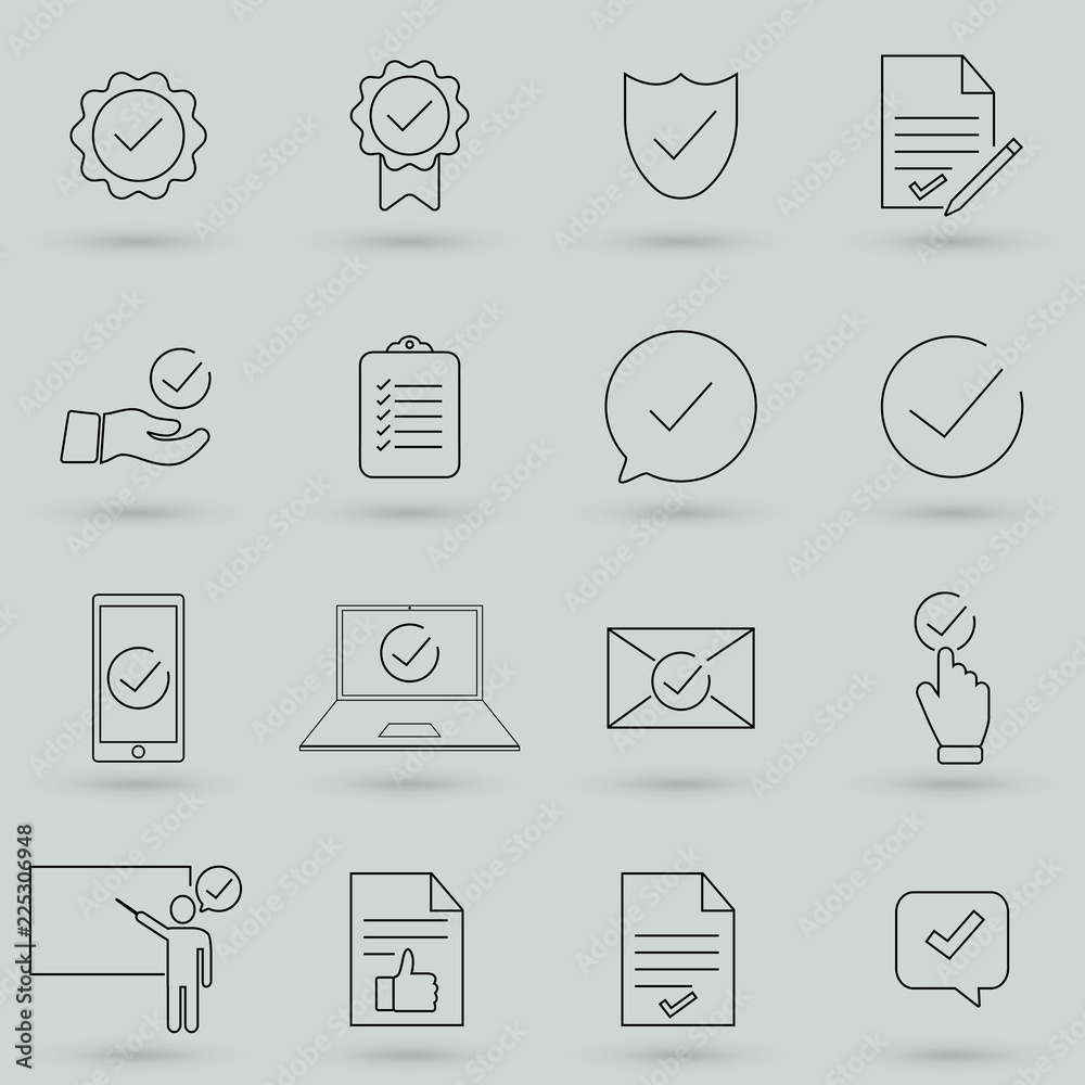 Simple Set of Approve Related Vector Line Icons. Contains such Icons as Inspector, Stamp, Check List and more. Flat vector illustration. Simple Set of Approve Related Vector Line Icons. Contains such Icons as Inspector, Stamp, Check List and more. Flat vector illustration.