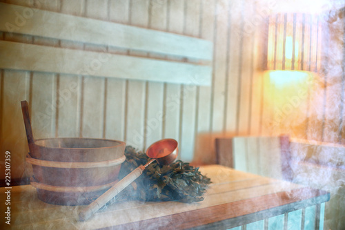 Russian sauna broom / sauna accessories, broom for sauna, Russian traditional sauna, steam bath with broom hot steam photo
