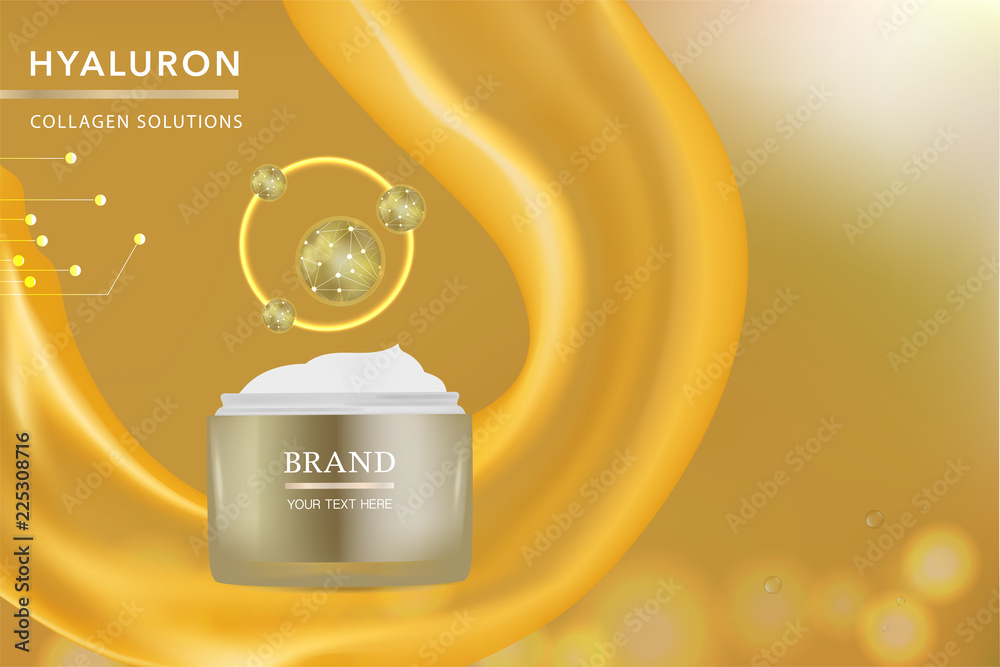 Beauty product, gold cosmetic container with advertising background ready to use, holiday concept skin care ad. illustration vector.	