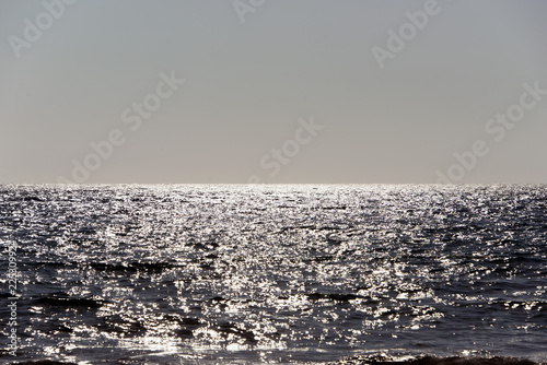 A horizon view of a seascape in sunset in Mediterranean in summer time