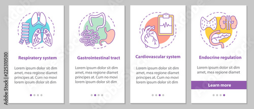 Human anatomy onboarding mobile app page screen with linear conc