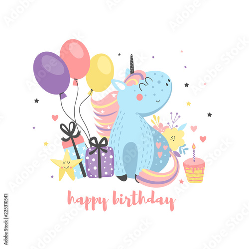 Greeting card with cute unicorn © rosypatterns