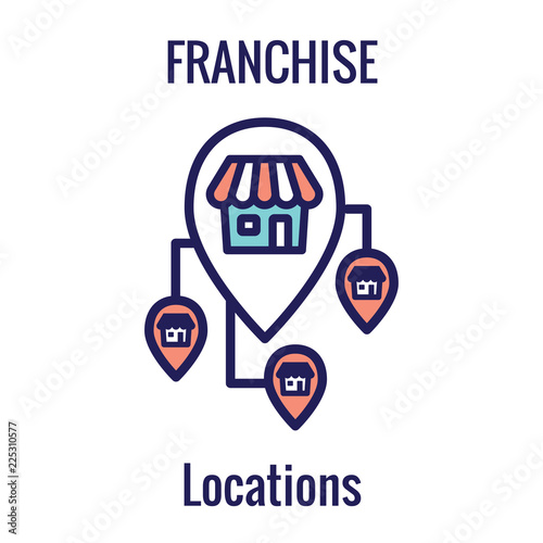 Franchise Icon Set with Home Office, corporate Headquarters and Franchisee Icon Images