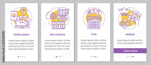 Gambling onboarding mobile app page screen with linear concepts