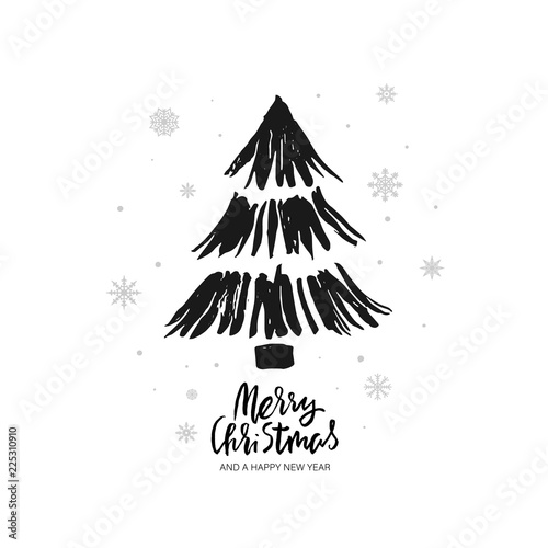Christmas hand drawn background with tree
