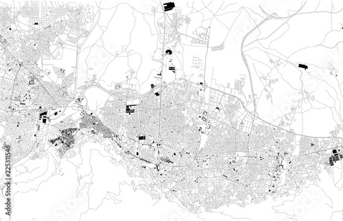 Cartina di Bursa, Turchia, vista satellitare, mappa in bianco e nero. Stradario e mappa della città. Asia photo
