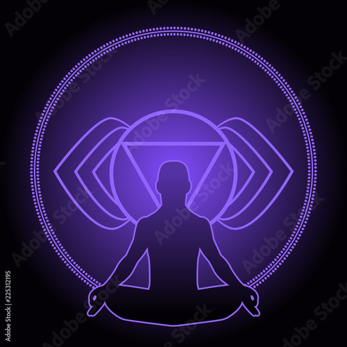 Silhouette of man with symbols of chakra