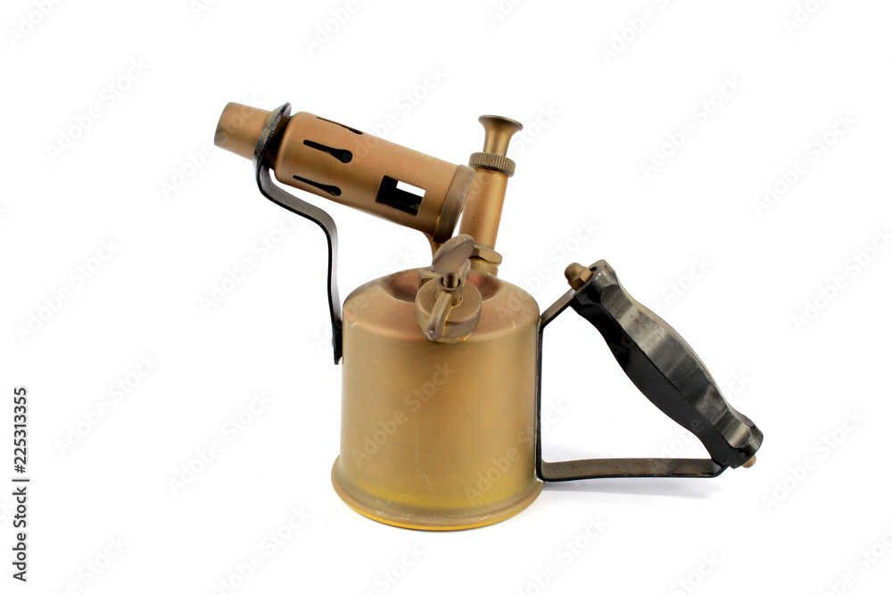 Vintage Brass Fire Blowtorch Flame Thrower On White Background
