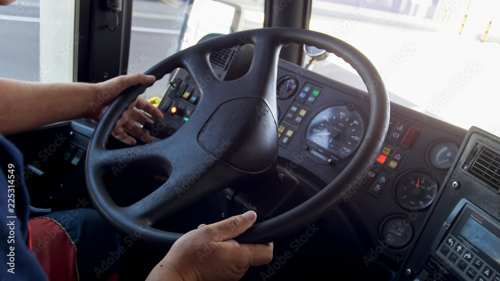 Closeup photo of driver driving big truck