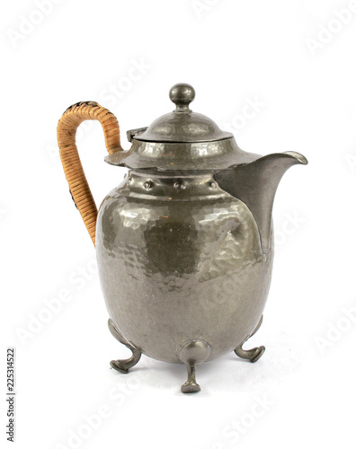 Quirky Vintage Antique Silver Kettle Teapot on White Background