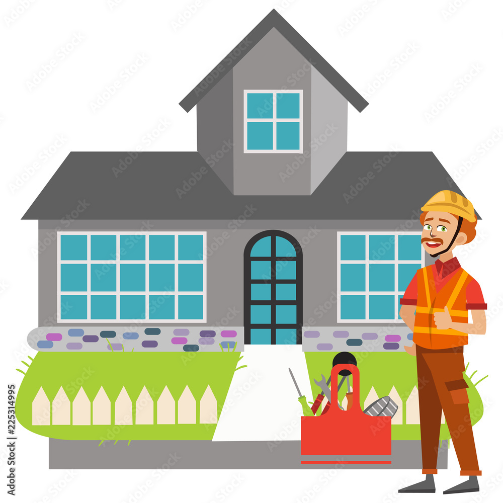 Inspector standing near house with tools poster Inspector standing near house with tools poster