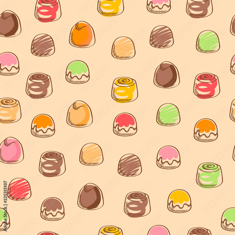 Chocolate bonbons colorful seamless pattern.