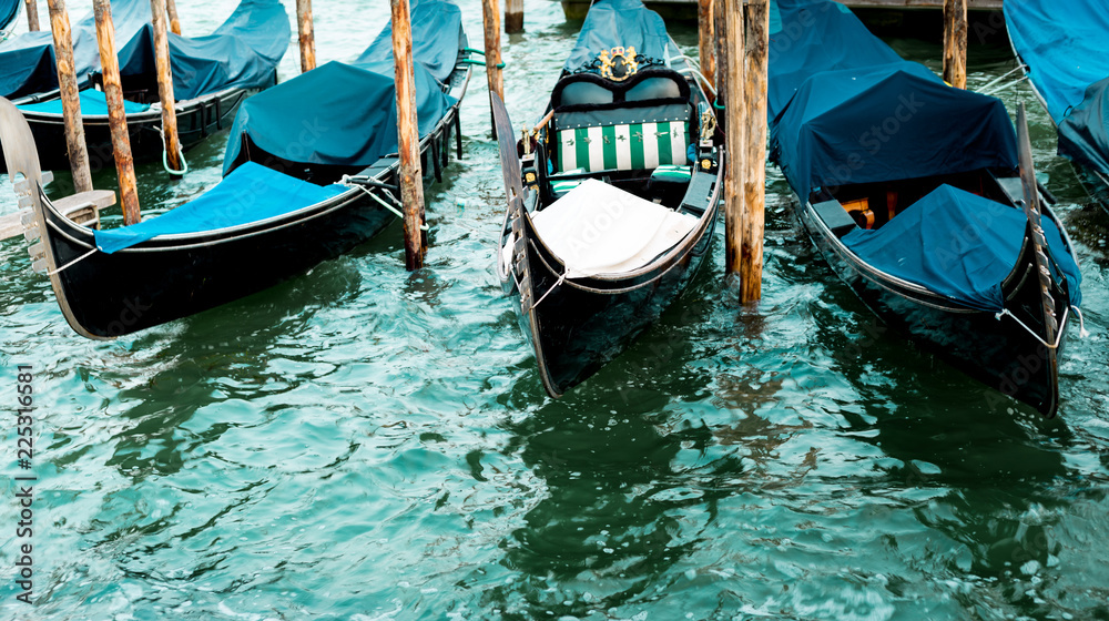 Italy, Venice landscape with gondolas floating on water