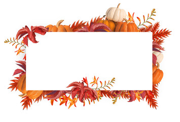 Abstract design of autumn plants frame isolated over white background