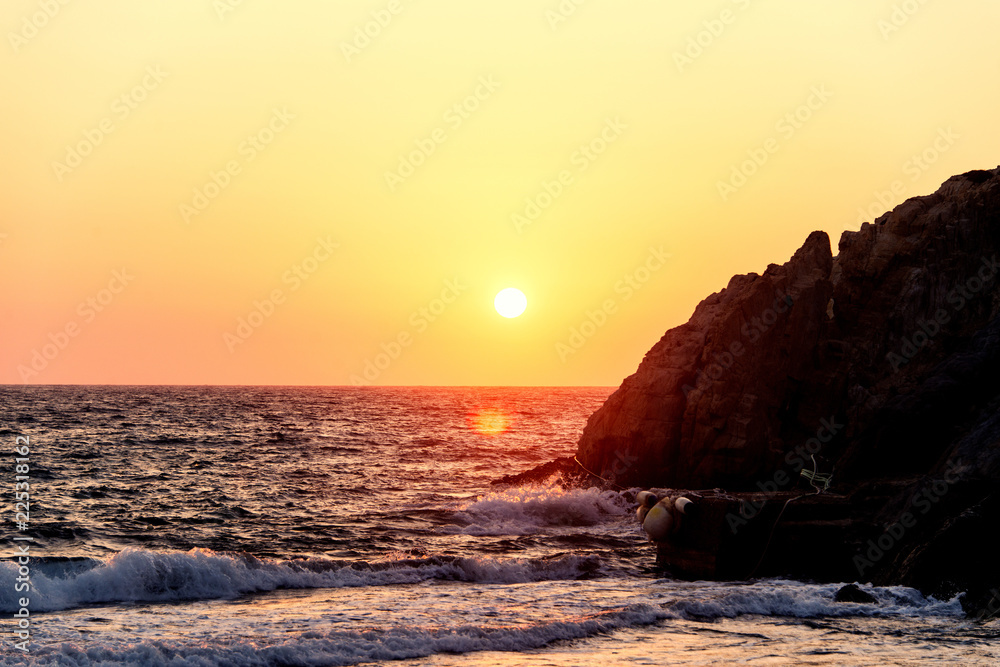 A horizon view of a seascape in sunset in Mediterranean in summer time
