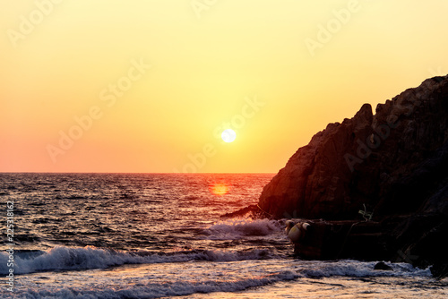 A horizon view of a seascape in sunset in Mediterranean in summer time