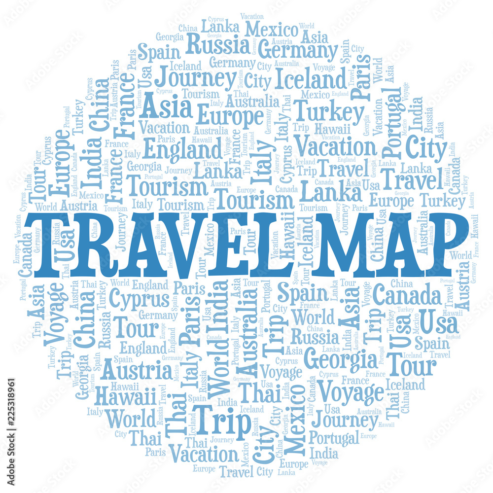 Obraz premium Travel Map word cloud.