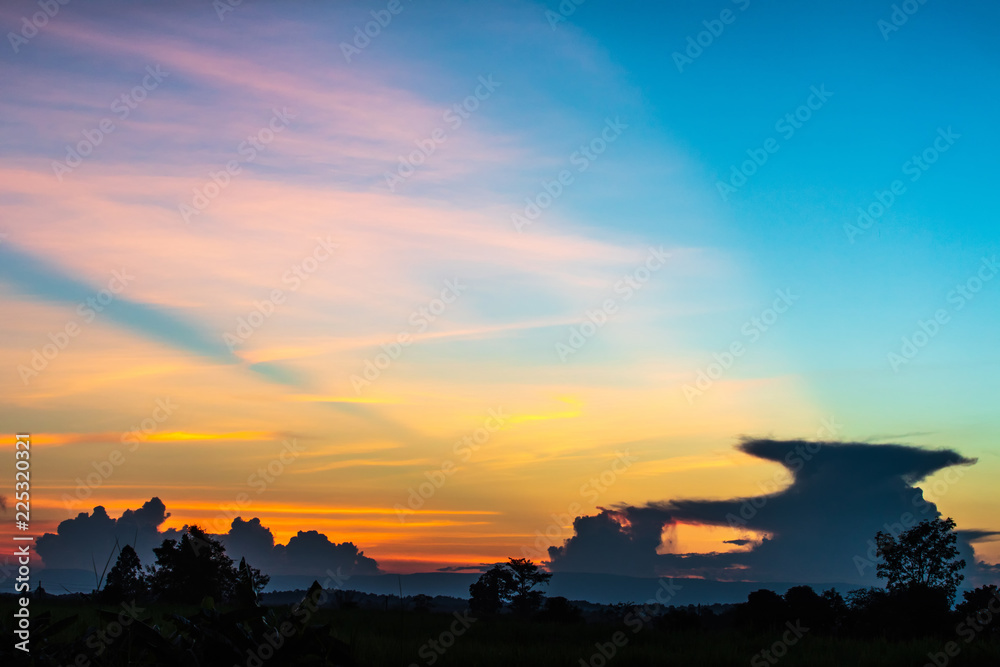 Colourful sunset for background. Dramatic sunset with  twilight colour sky and clouds.