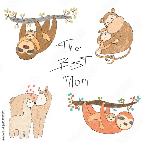 Set of vector animals mums and babies.