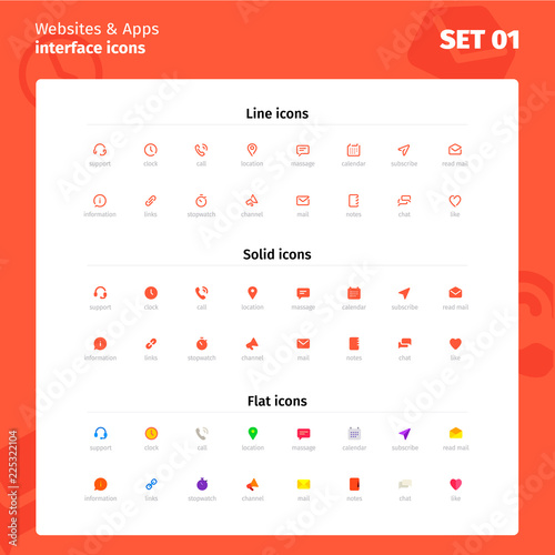 Professional line, solid, flat vector icons for website and application interface.