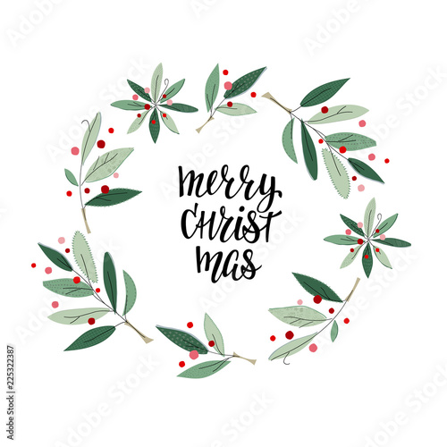 Merry Christmas wreath winter season postcard