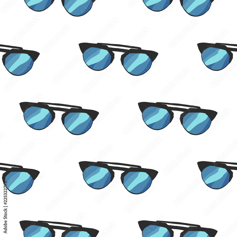 Fashion illustration. Seamless pattern with sunglasses. Black and white doodles background. Good for textile print and wrapping paper