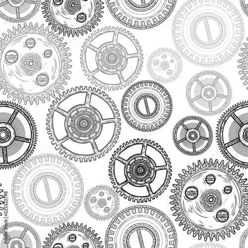 Seamless pattern with gear. Clockwork mechanism. Vector illustration