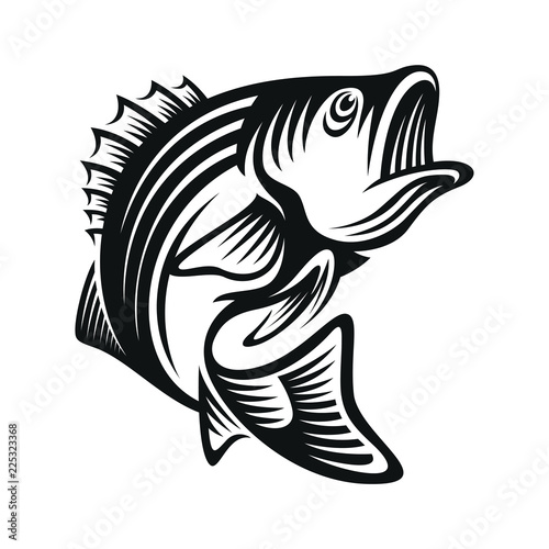 bass fish icons isolated on white background. Design element for logo, label, emblem, sign, brand mark. Vector illustration.