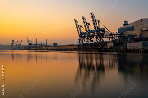 Cranes along the River Nervion in the industrial North of Bilbao, Basque Country, Spain