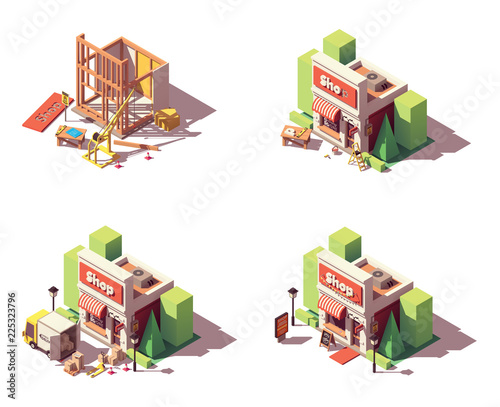 Vector shop opening icon set