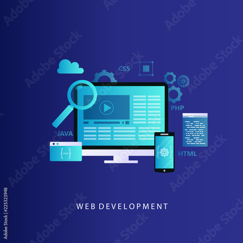 Website development concept vector illustration. Web design, programming and coding technologies for web banners and apps