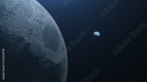 A beautiful flight in space to the Earth from the moon 3d illustration photo