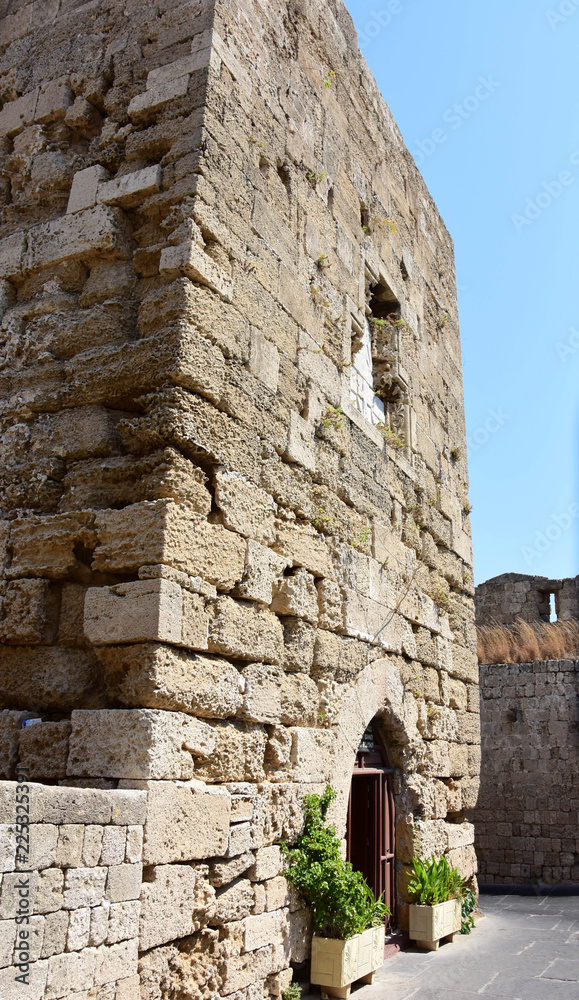View of the walls of the old town, Rhodes, Greece.