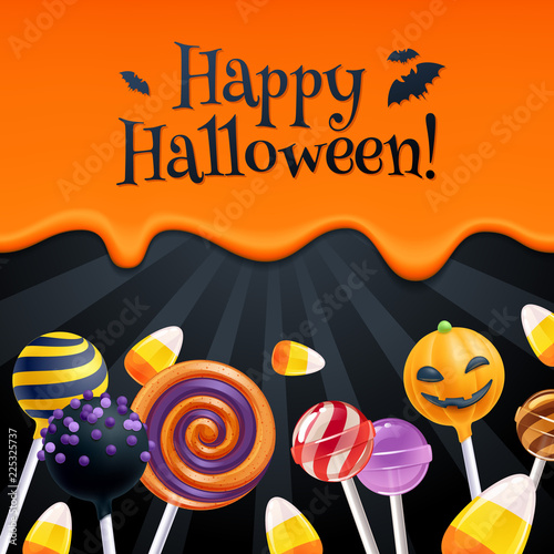 Halloween sweets colorful party background.