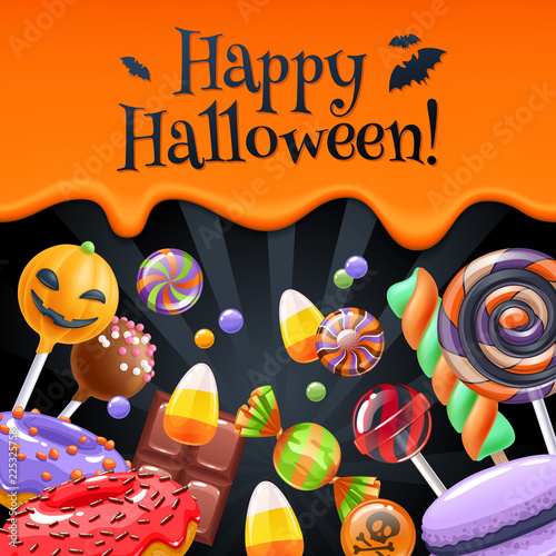 Halloween sweets colorful party background.