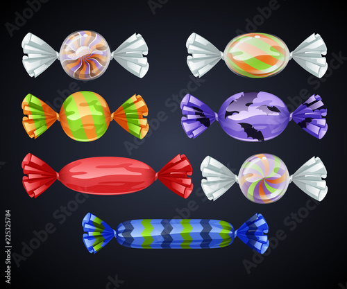Set of candies in transparent wrappers.