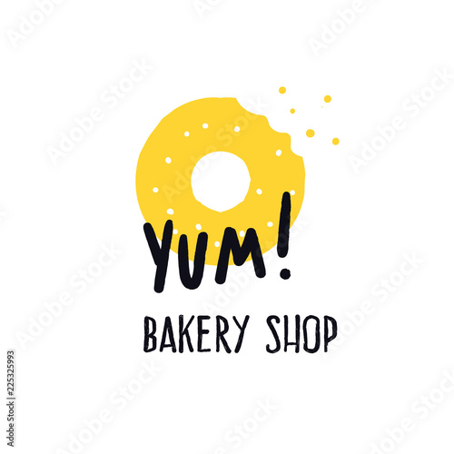 Bakery shop. Logo concept for bakery. Vector illustration of donats. Prase Yum.