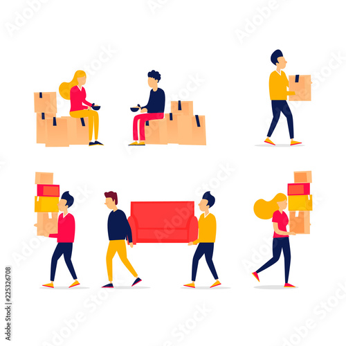 Moving people wear things. Vector illustration