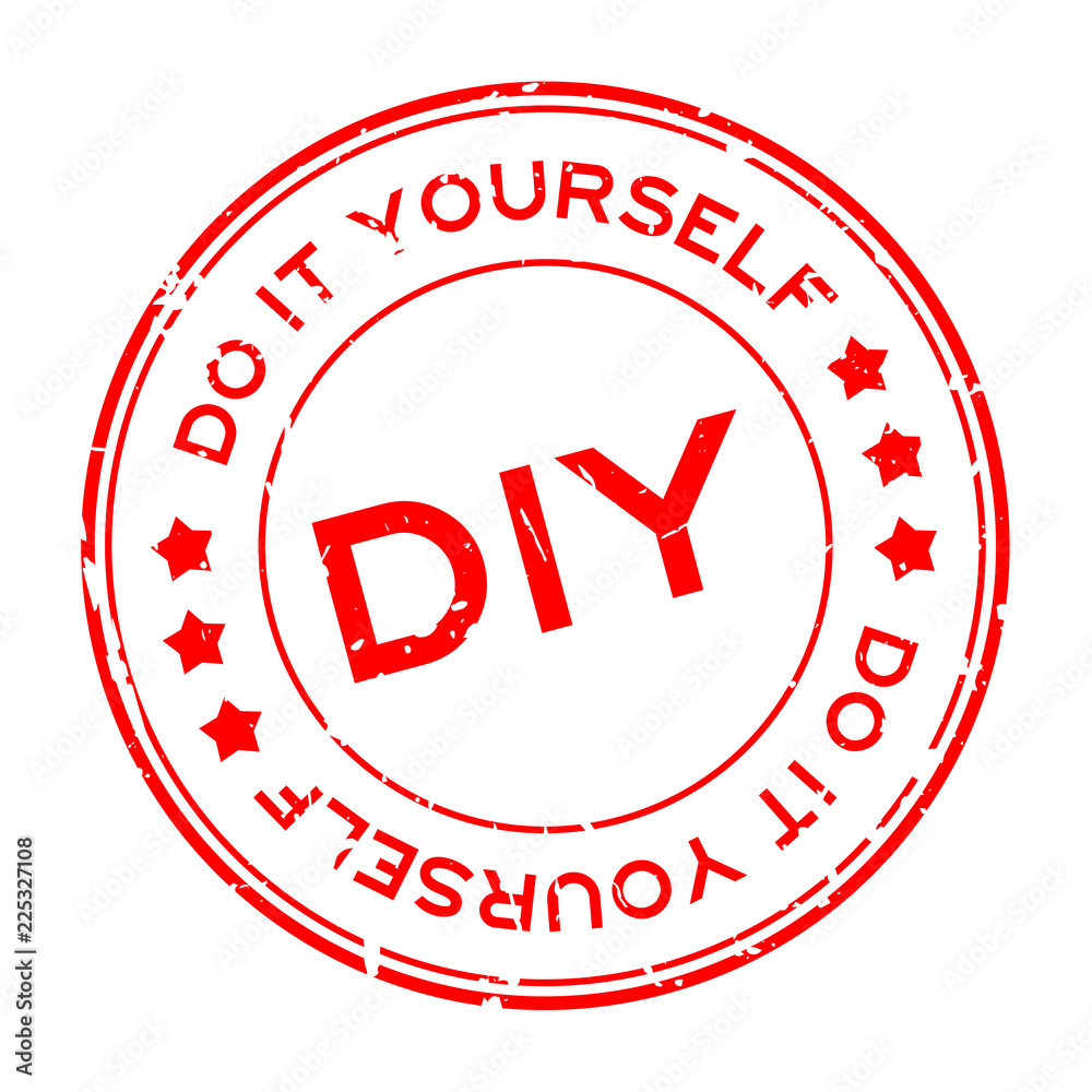 Grunge red DIY word (Abbreviation of Do it yourself) round rubber